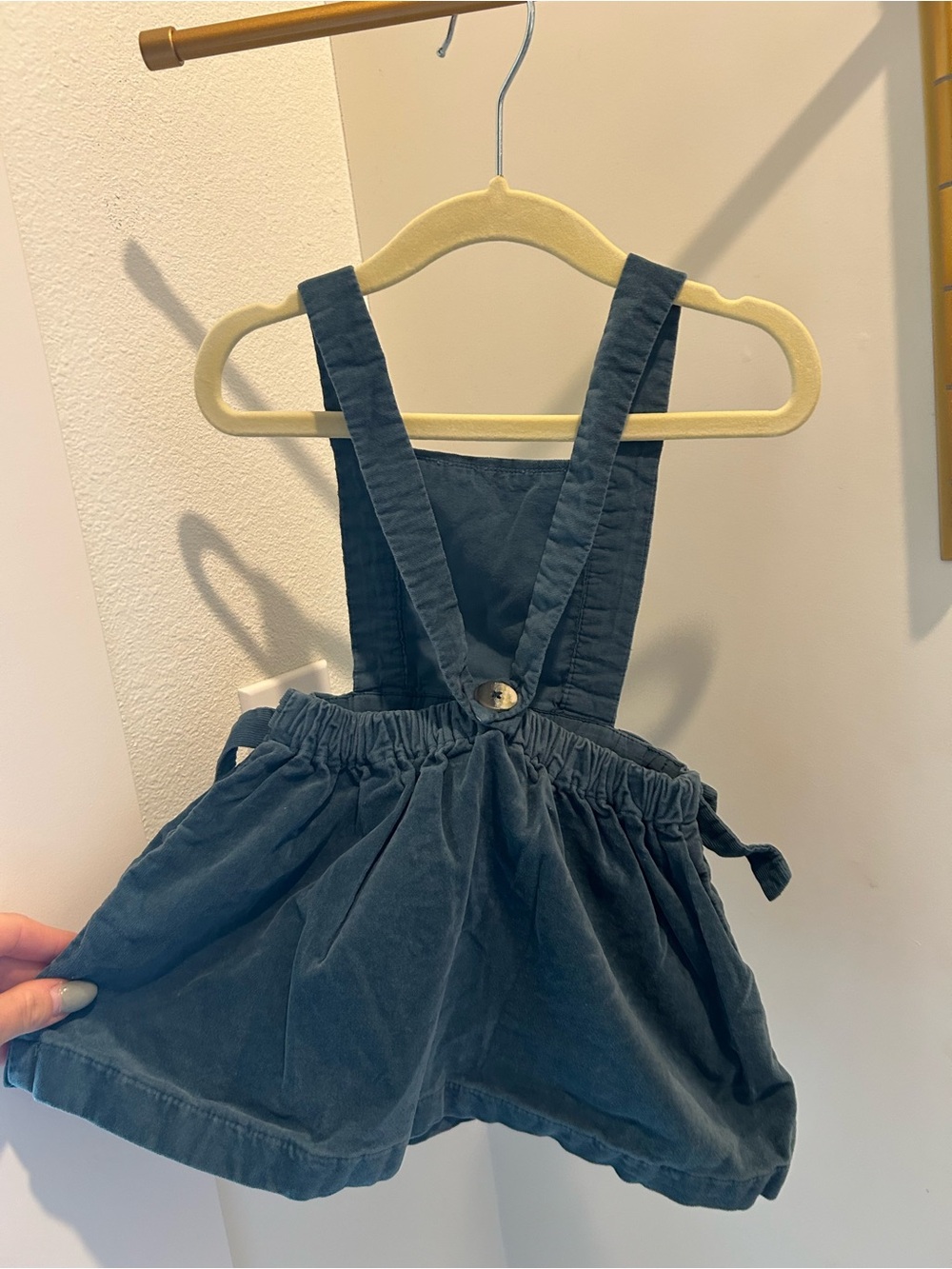 Zara Girls Blue Green Velvet Corduroy Jumper Dress - Picture 4 of 6